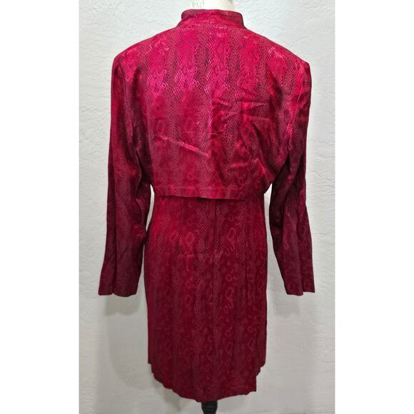 Vintage Dawn Joy Red Floral Print Sleeveless Slit Front Dress w. Shrug Jacket - Picture 15 of 16